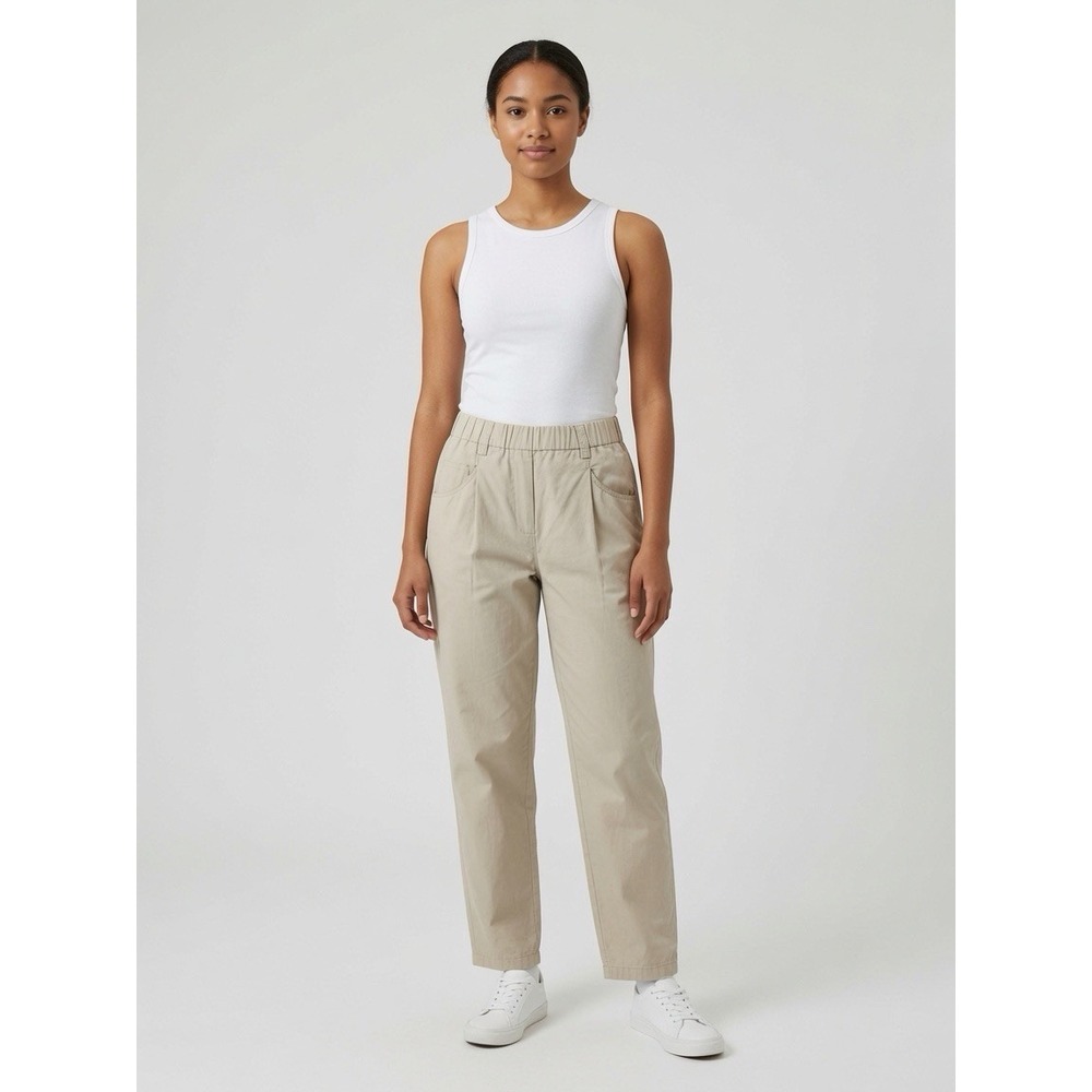 Brunello Cucinelli Monili Tab Pants in Beige Poplin Relaxed Fit PullOn Women 6‎